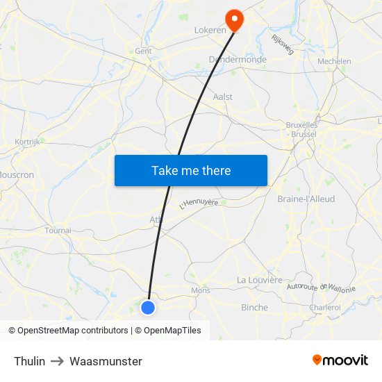 Thulin to Waasmunster map