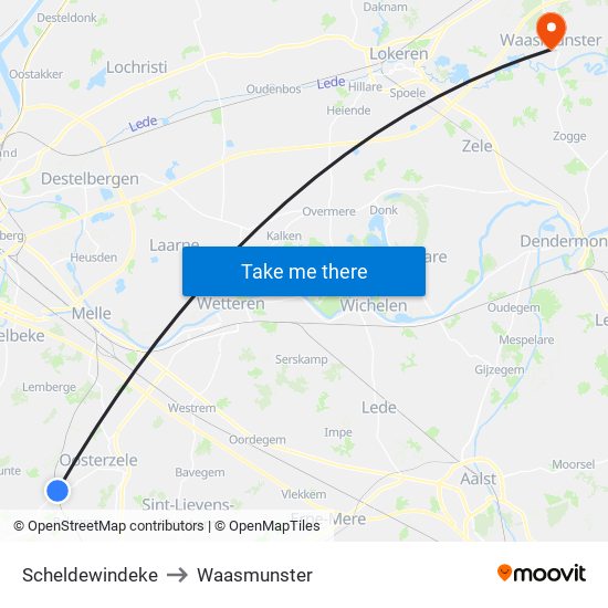 Scheldewindeke to Waasmunster map