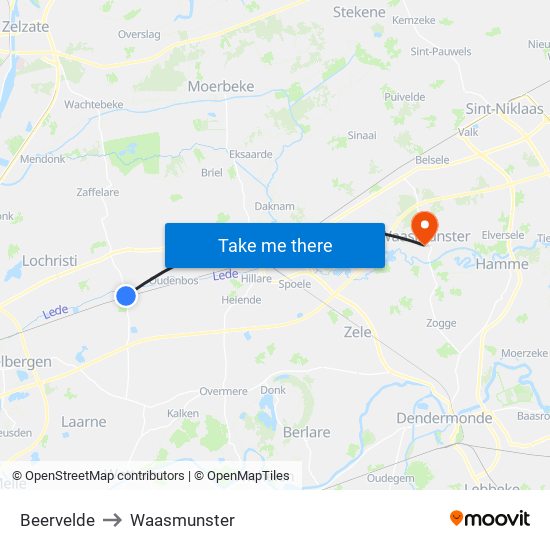 Beervelde to Waasmunster map