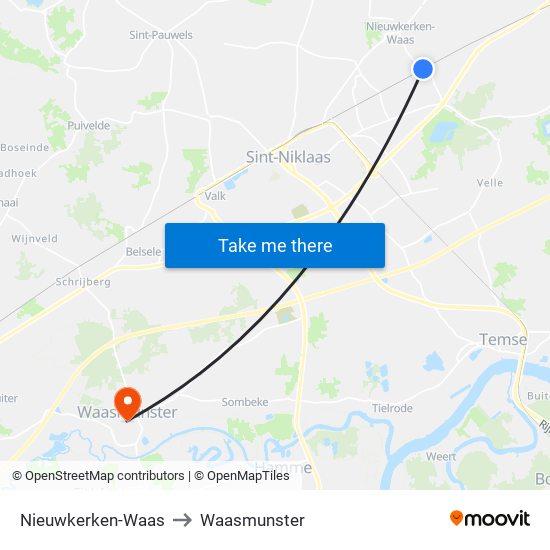 Nieuwkerken-Waas to Waasmunster map