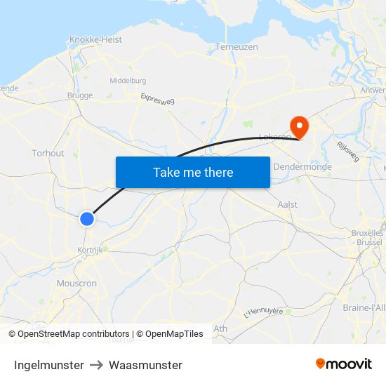 Ingelmunster to Waasmunster map