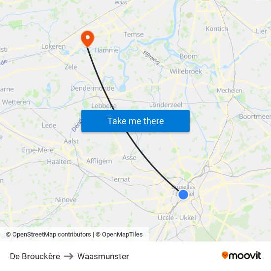 De Brouckère to Waasmunster map
