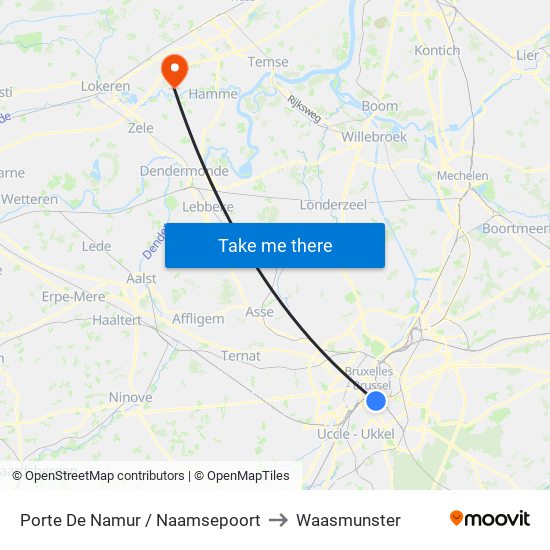 Porte De Namur / Naamsepoort to Waasmunster map
