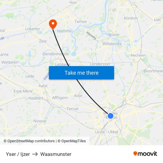 Yser / Ijzer to Waasmunster map