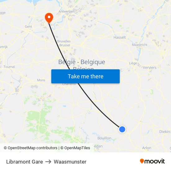 Libramont Gare to Waasmunster map