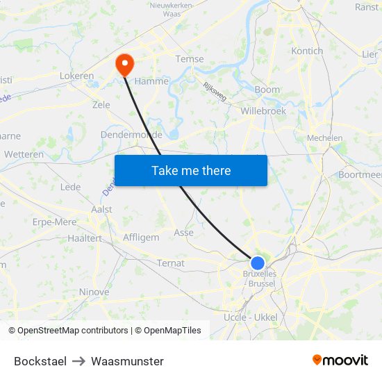 Bockstael to Waasmunster map