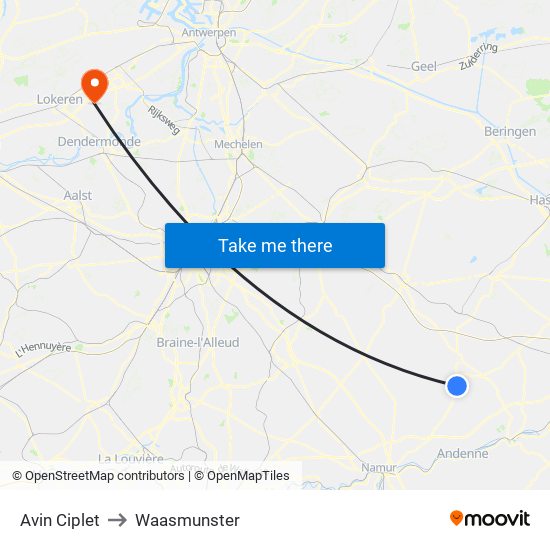 Avin Ciplet to Waasmunster map