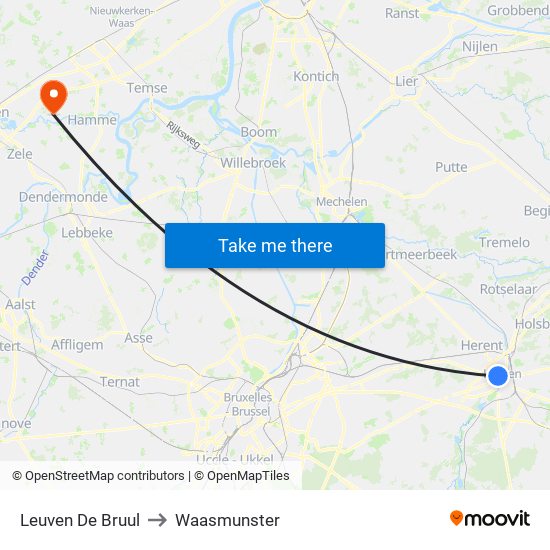 Leuven De Bruul to Waasmunster map