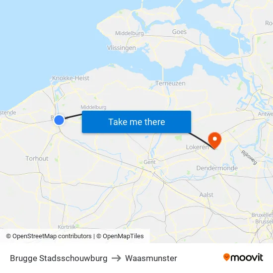 Brugge Stadsschouwburg to Waasmunster map