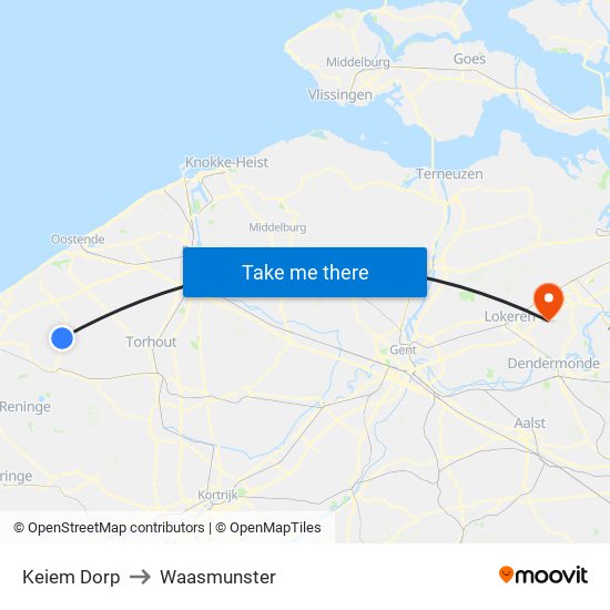Keiem Dorp to Waasmunster map
