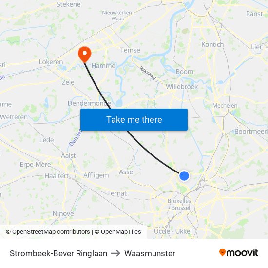 Strombeek-Bever Ringlaan to Waasmunster map