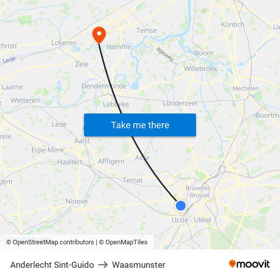 Anderlecht Sint-Guido to Waasmunster map