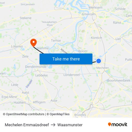 Mechelen Emmaüsdreef to Waasmunster map