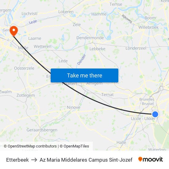 Etterbeek to Az Maria Middelares Campus Sint-Jozef map