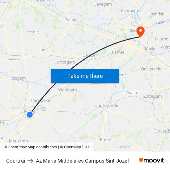 Courtrai to Az Maria Middelares Campus Sint-Jozef map