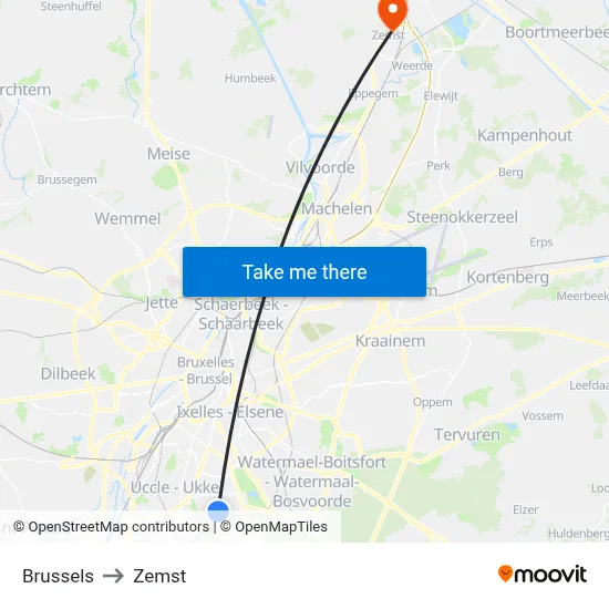 Brussels to Zemst map