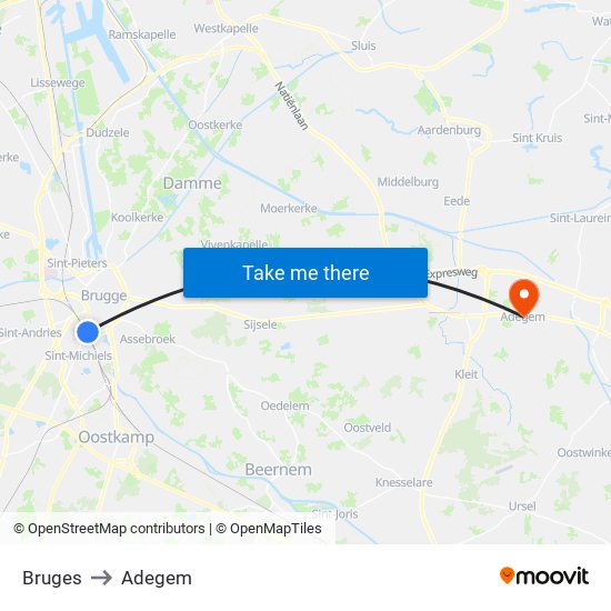 Bruges to Adegem map