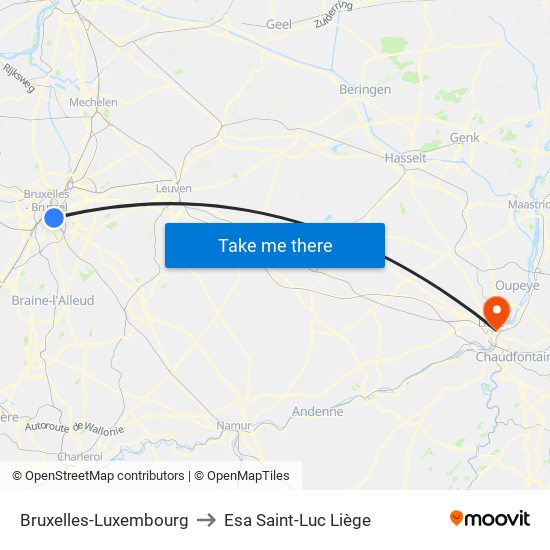 Bruxelles-Luxembourg to Esa Saint-Luc Liège map