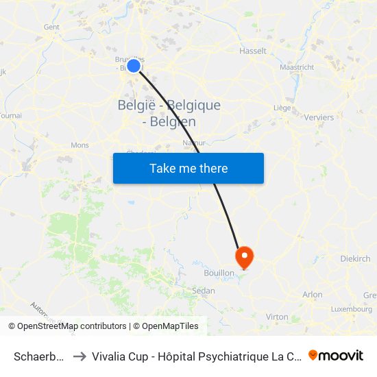 Schaerbeek to Vivalia Cup - Hôpital Psychiatrique La Clairière map