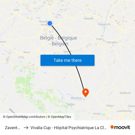 Zaventem to Vivalia Cup - Hôpital Psychiatrique La Clairière map