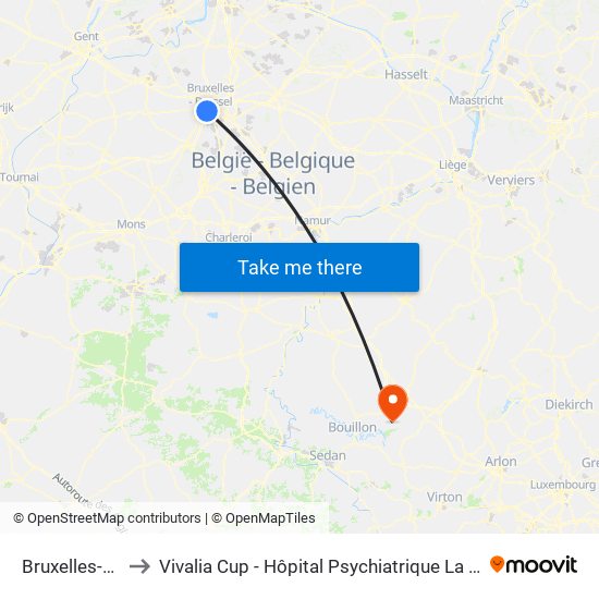 Bruxelles-Midi to Vivalia Cup - Hôpital Psychiatrique La Clairière map