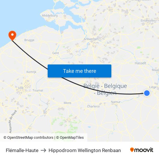 Flémalle-Haute to Hippodroom Wellington Renbaan map