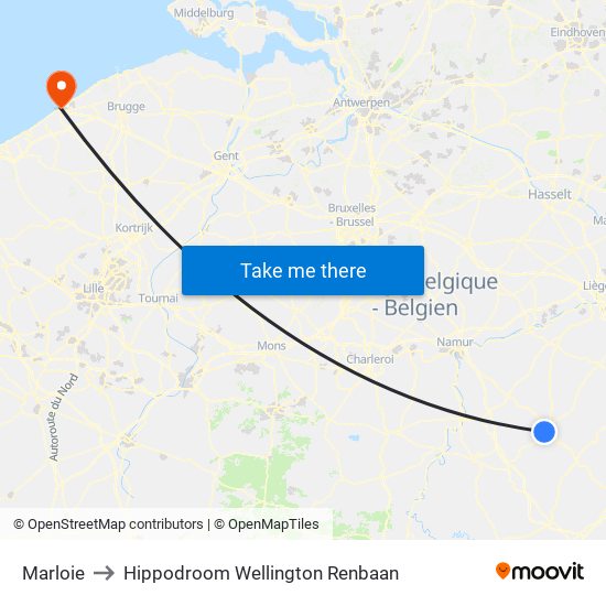Marloie to Hippodroom Wellington Renbaan map
