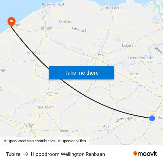 Tubize to Hippodroom Wellington Renbaan map