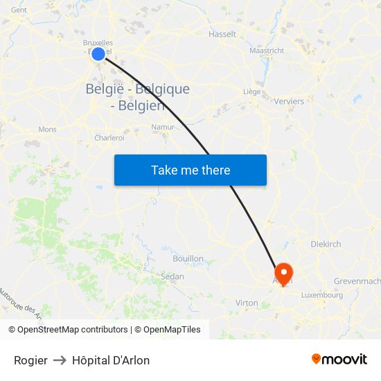 Rogier to Hôpital D'Arlon map