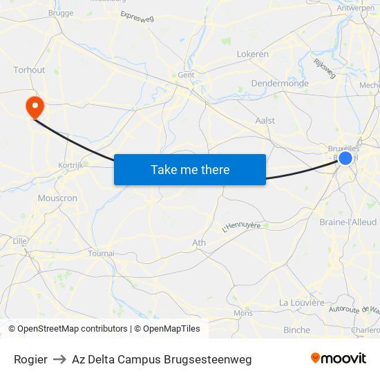 Rogier to Az Delta Campus Brugsesteenweg map