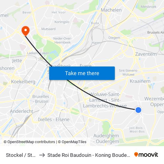 Stockel / Stokkel to Stade Roi Baudouin - Koning Boudewijnstadion map