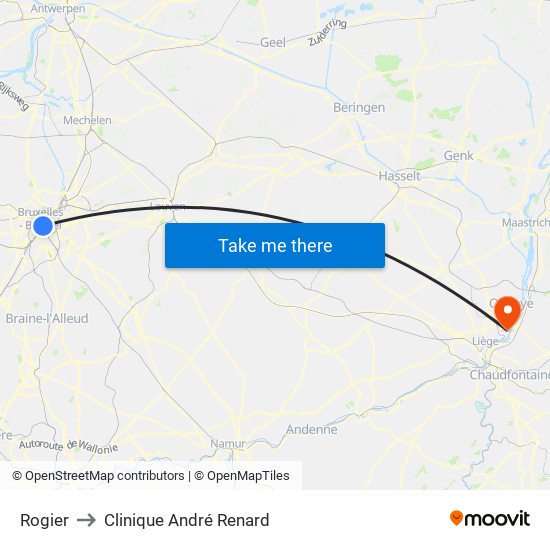 Rogier to Clinique André Renard map