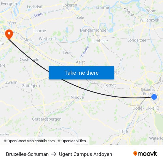 Bruxelles-Schuman to Ugent Campus Ardoyen map