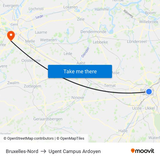 Bruxelles-Nord to Ugent Campus Ardoyen map