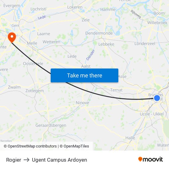 Rogier to Ugent Campus Ardoyen map