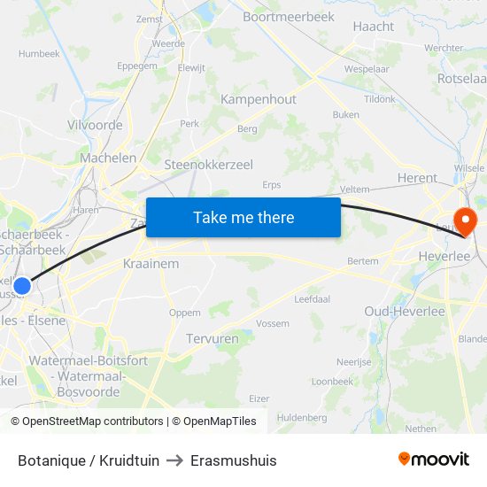 Botanique / Kruidtuin to Erasmushuis map