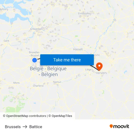 Brussels to Battice map