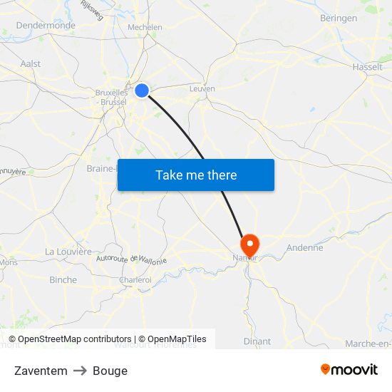 Zaventem to Bouge map