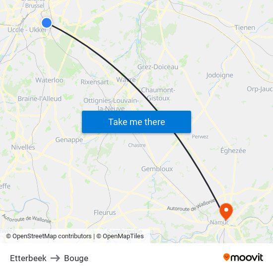Etterbeek to Bouge map