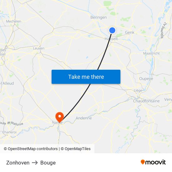 Zonhoven to Bouge map