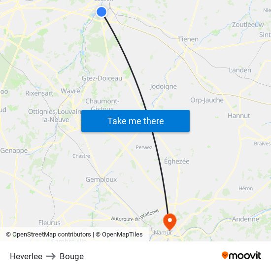 Heverlee to Bouge map