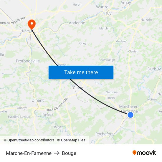 Marche-En-Famenne to Bouge map