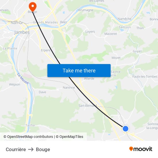 Courrière to Bouge map
