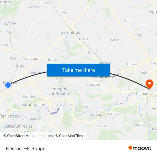 Fleurus to Bouge map