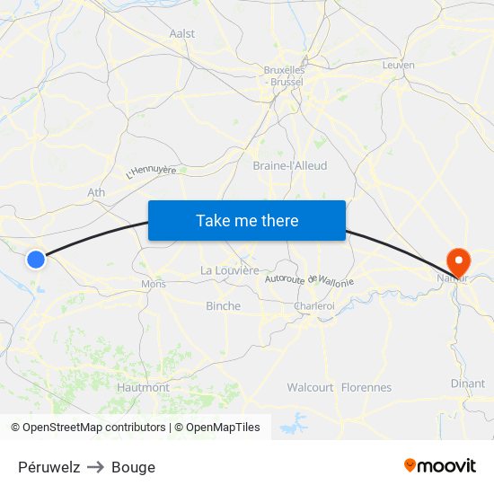 Péruwelz to Bouge map