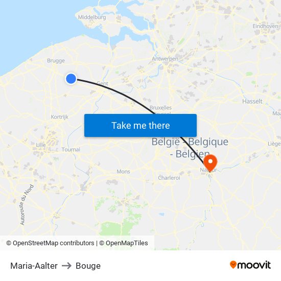 Maria-Aalter to Bouge map