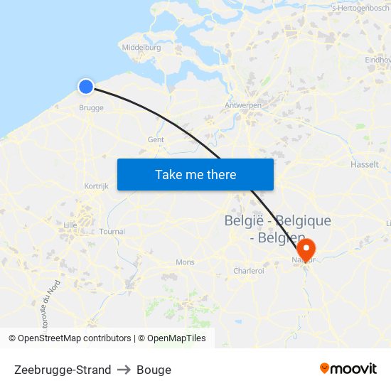 Zeebrugge-Strand to Bouge map