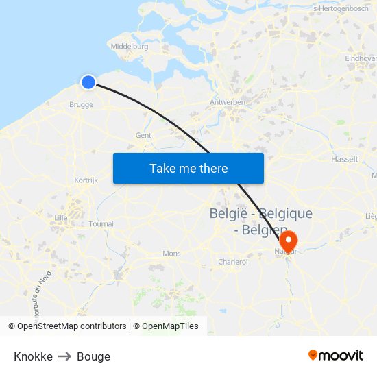 Knokke to Bouge map