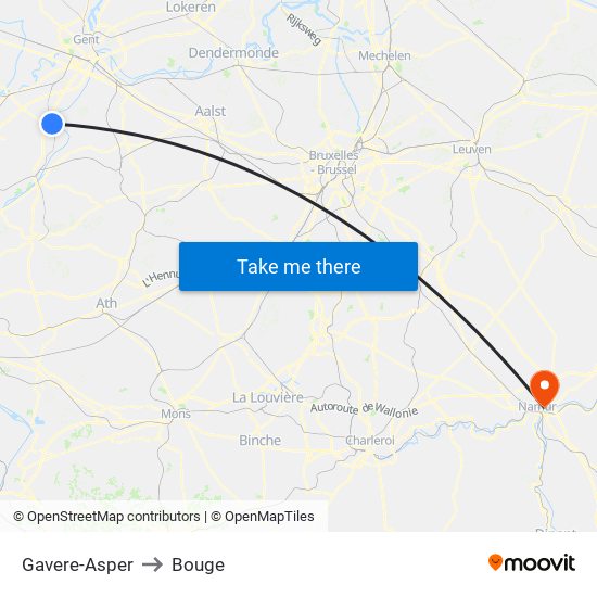 Gavere-Asper to Bouge map