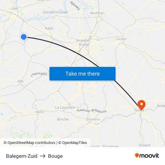 Balegem-Zuid to Bouge map